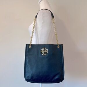 SOLD! Tory Burch Navy Leather Purse with Gold Chains